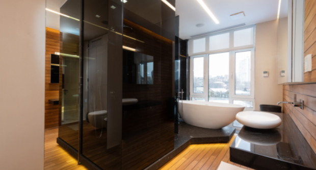 Modern bathroom with freestanding tub and shower