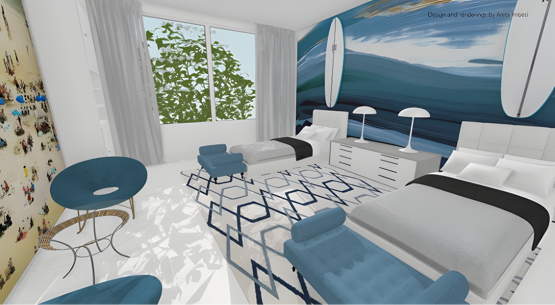 Luxury Coastal bedroom concept with modern waterfront-inspired interior design