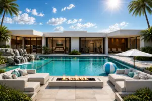 Luxury waterfront estate with modern pool and outdoor living in South Florida