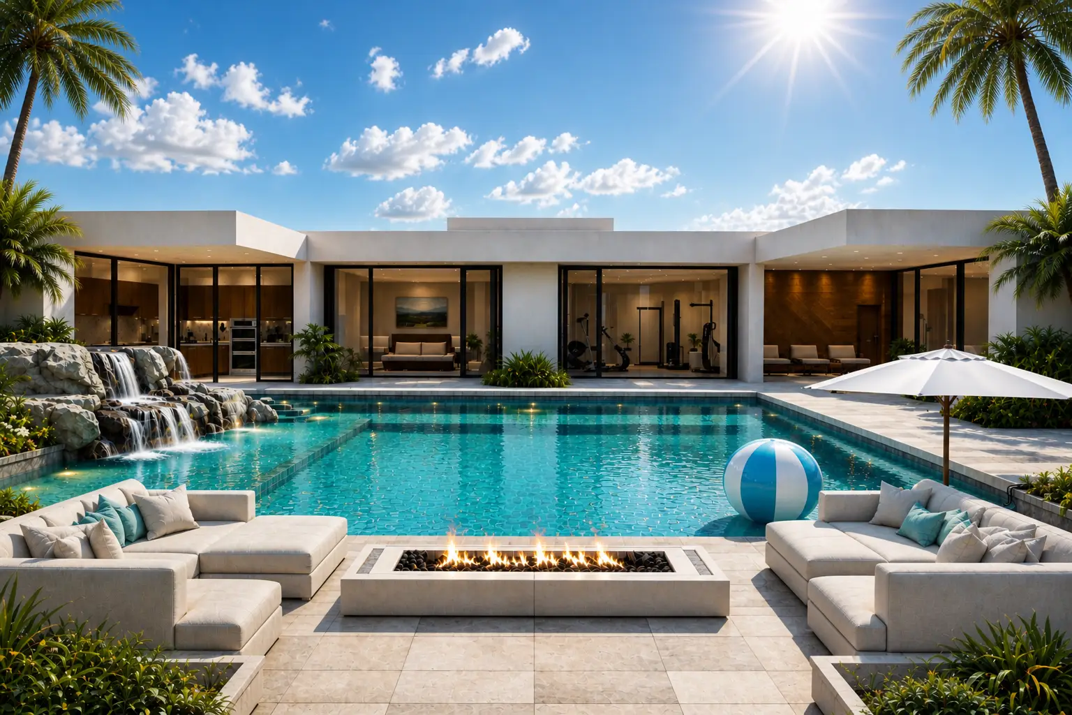 Luxury waterfront estate with modern pool and outdoor living in South Florida